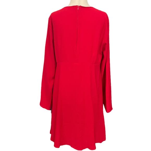 Women's Size Large Zara Woman Red Babydoll Long Sleeve Swing Dress 4043/049 - Picture 4 of 12